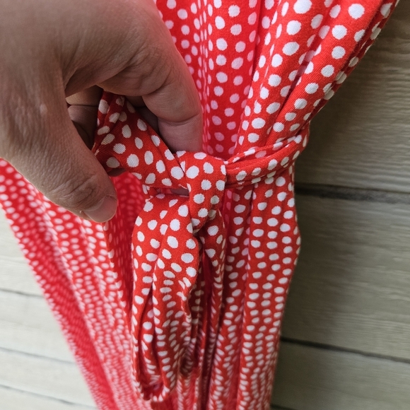 Boden Cassia red and white polka dot jersey knit midi wrap dress size 12 - Picture 4 of 8